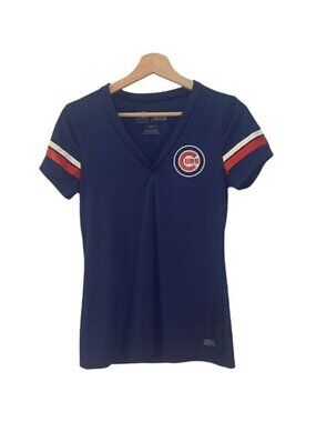 Cubs General Merchandise TX3 Blue V-Neck Short Sleeves Shirt Size Small